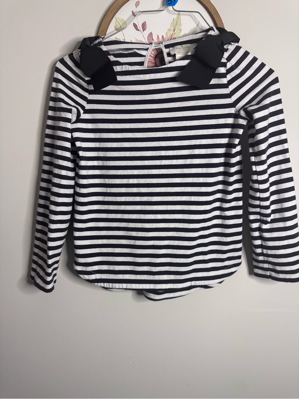 Kate spade Striped Black & White Long-Sleeve Top with Shoulder Bows - Kids small